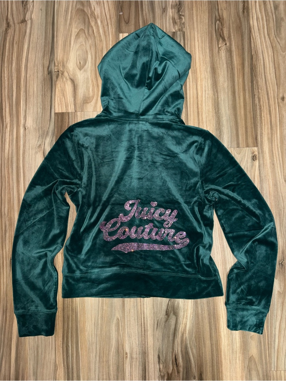 Juicy Couture Hoodie Womens Medium Evergreen Velour Full Zip Rhinestone Logo New